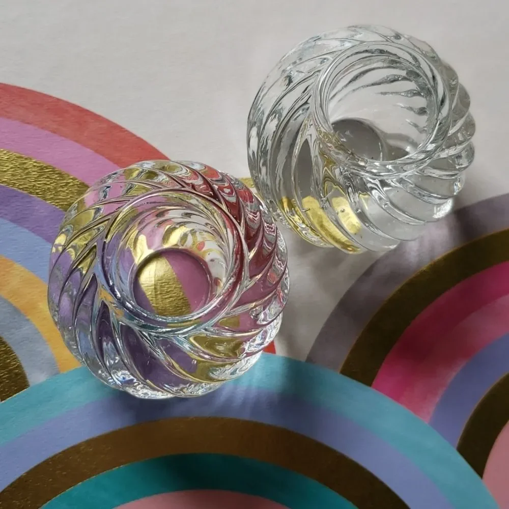 set of glass taper-candles & glass holders